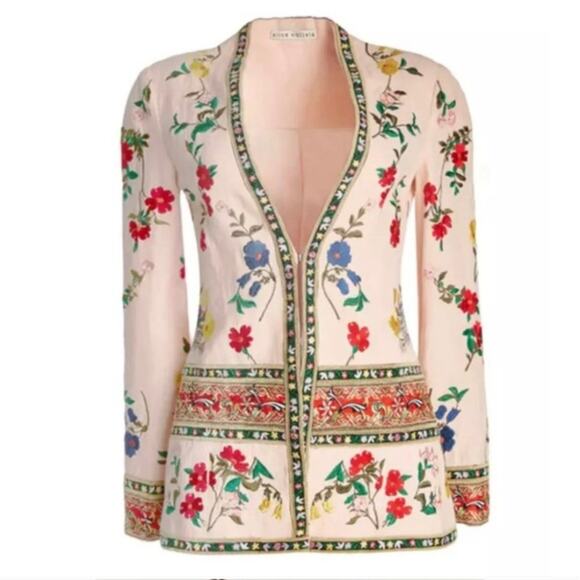 Alice + Olivia Jerri Embroidered Linen Jacket Size 4 - Picture 2 of 16